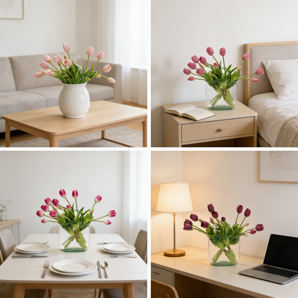 Artificial Tulips Flowers, Real Touch Latex Bouquet,Easter-ready Spring Décor
