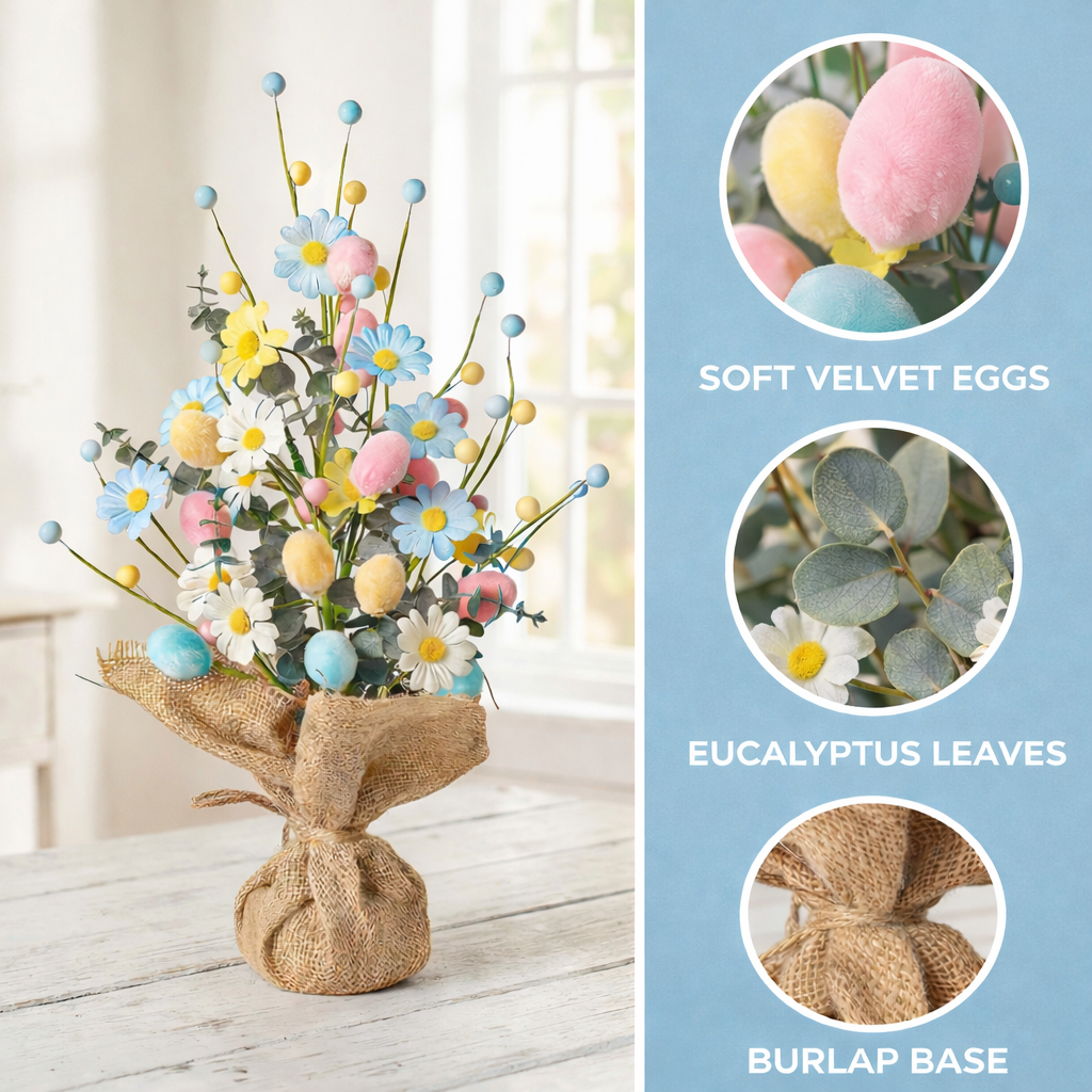 Easter Egg Tree Decoration,Easter Table Tree Decoration, Artificial Easter Egg Tree with Burlap Base